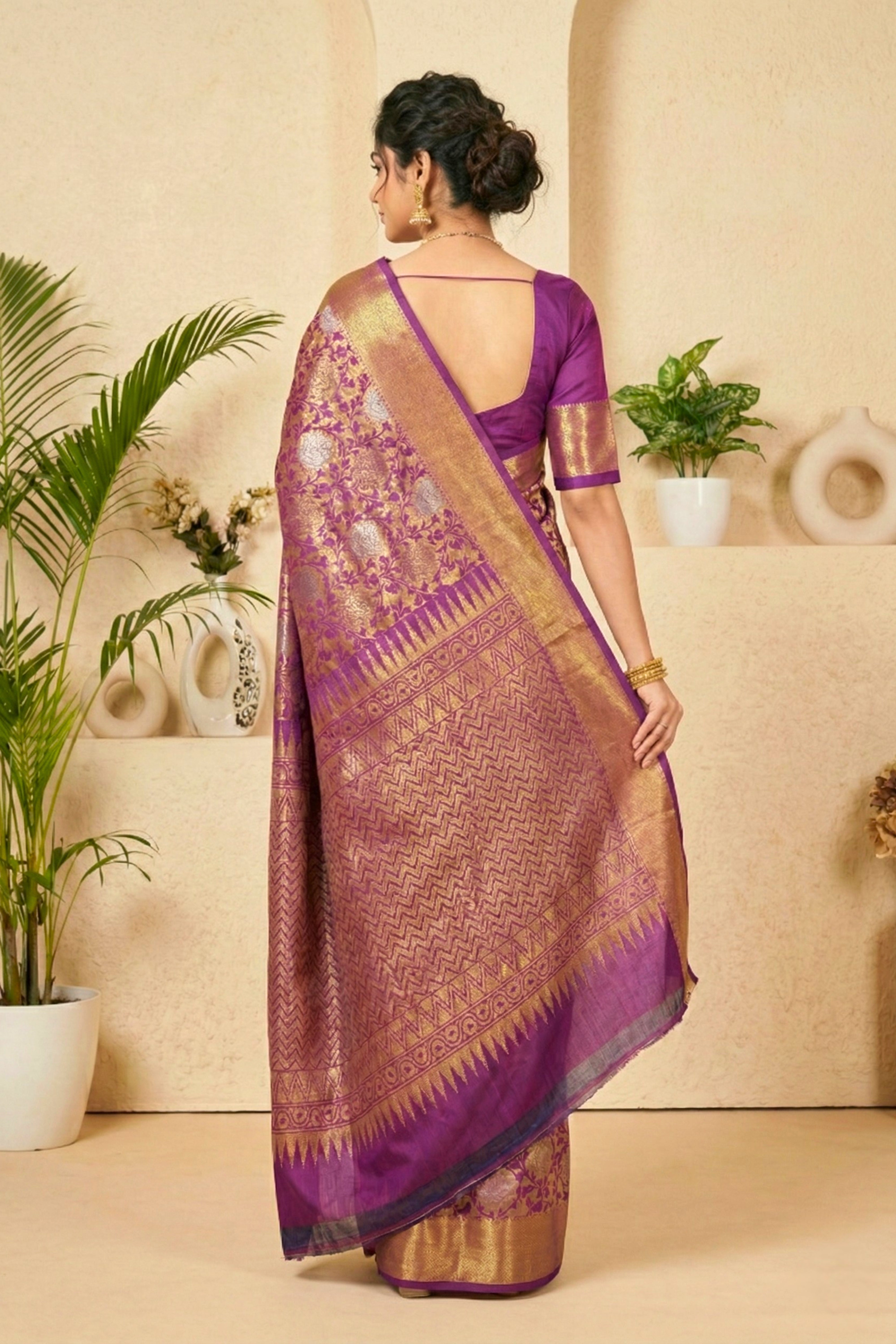 Opulent Plum Purple Pure Silk Saree with Dense Zari Brocade