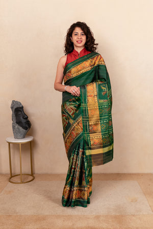 Traditional Bottle Green Patola Silk Saree