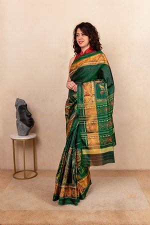 Traditional Bottle Green Patola Silk Saree