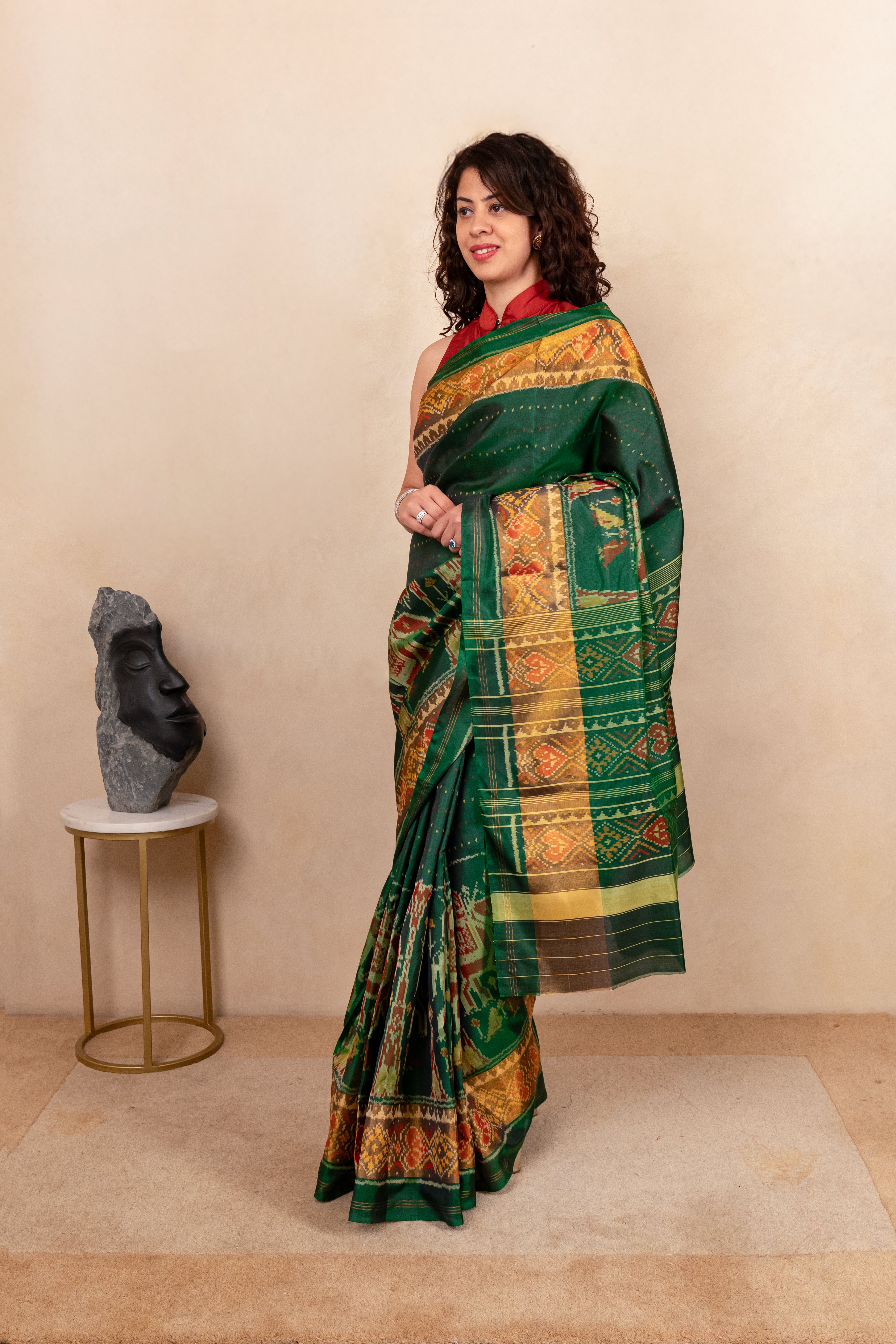 Traditional Bottle Green Patola Silk Saree