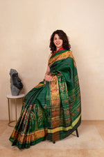 Traditional Bottle Green Patola Silk Saree