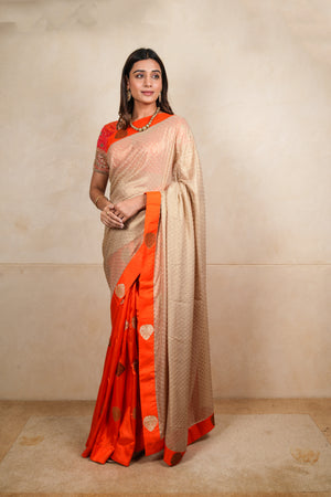 Orange & Gold Half-and-Half Silk and Georgette Saree