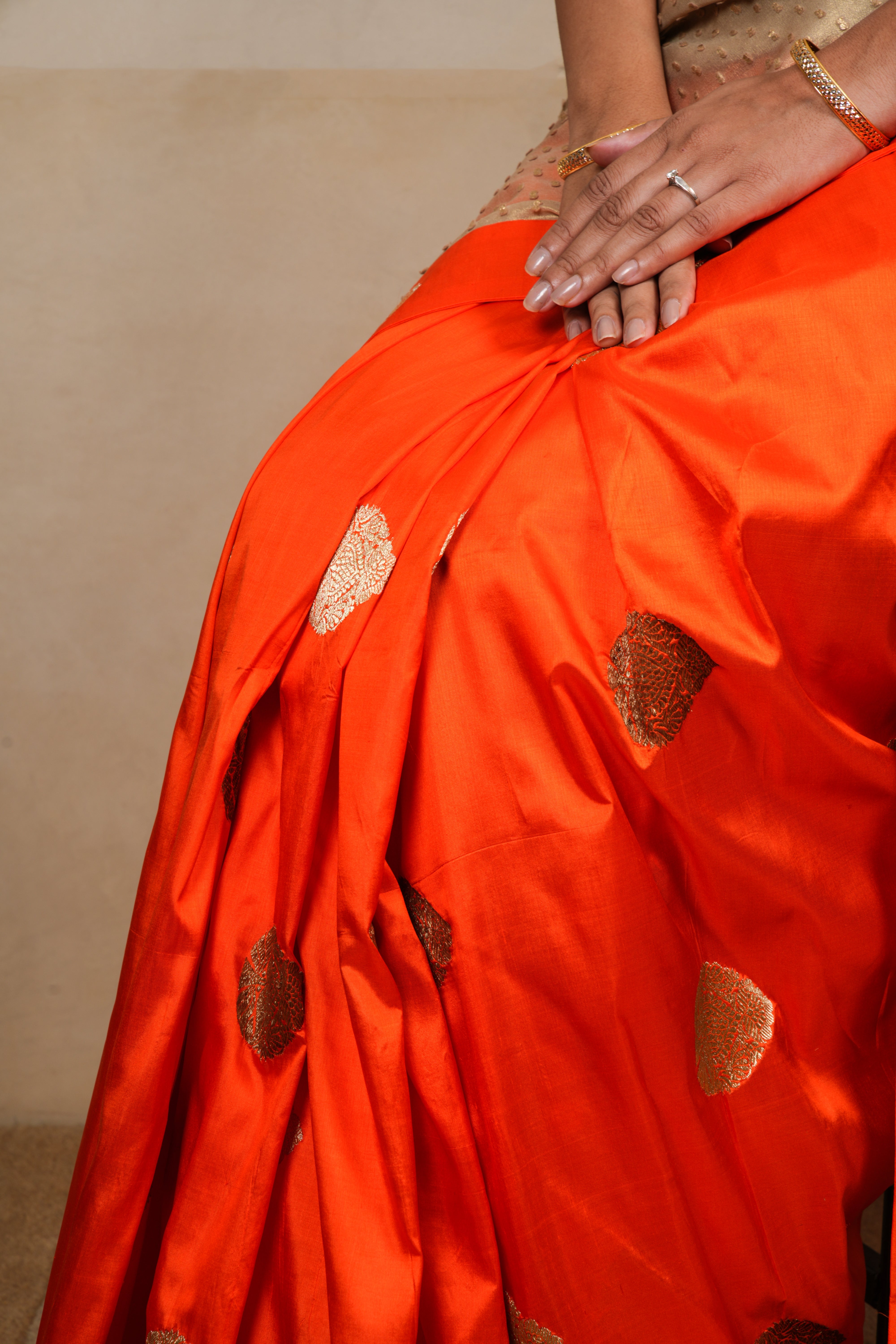 Orange & Gold Half-and-Half Silk and Georgette Saree