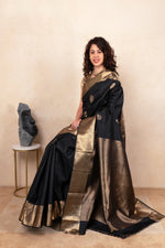 Classic Black Soft South Silk Saree with Heavy Gold Zari