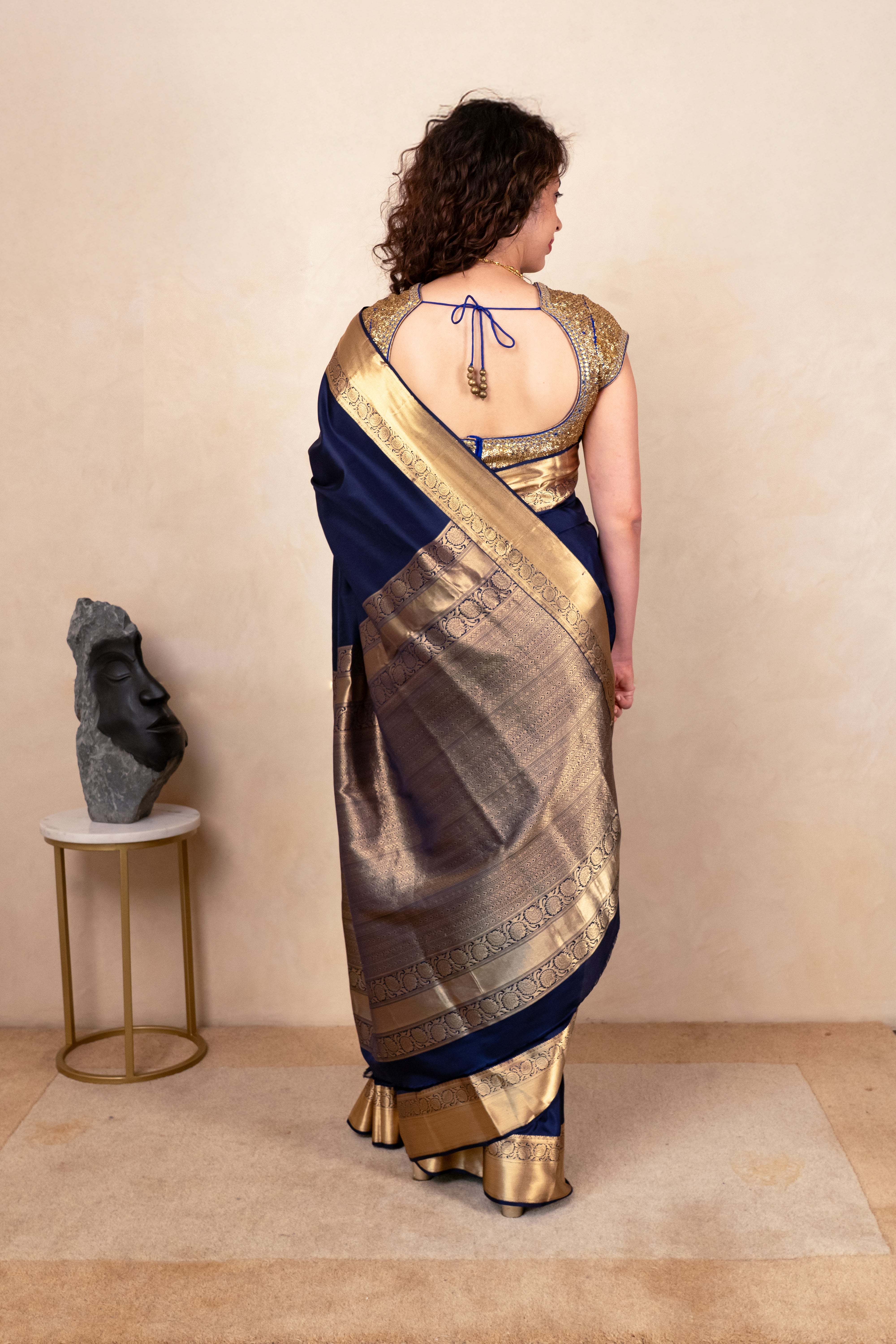 Regal Indigo Blue Soft South Silk Saree with Heavy Gold Zari