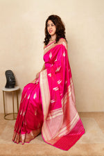 Regal Rani Pink Katan Silk Saree with Zari Leaf Motifs