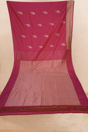 Regal Rani Pink Katan Silk Saree with Zari Leaf Motifs