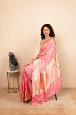 Luxurious Blossom Pink Katan Silk Saree with Gold Zari Work