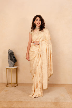 Radiant Champagne Gold Crush Tissue Silk Saree
