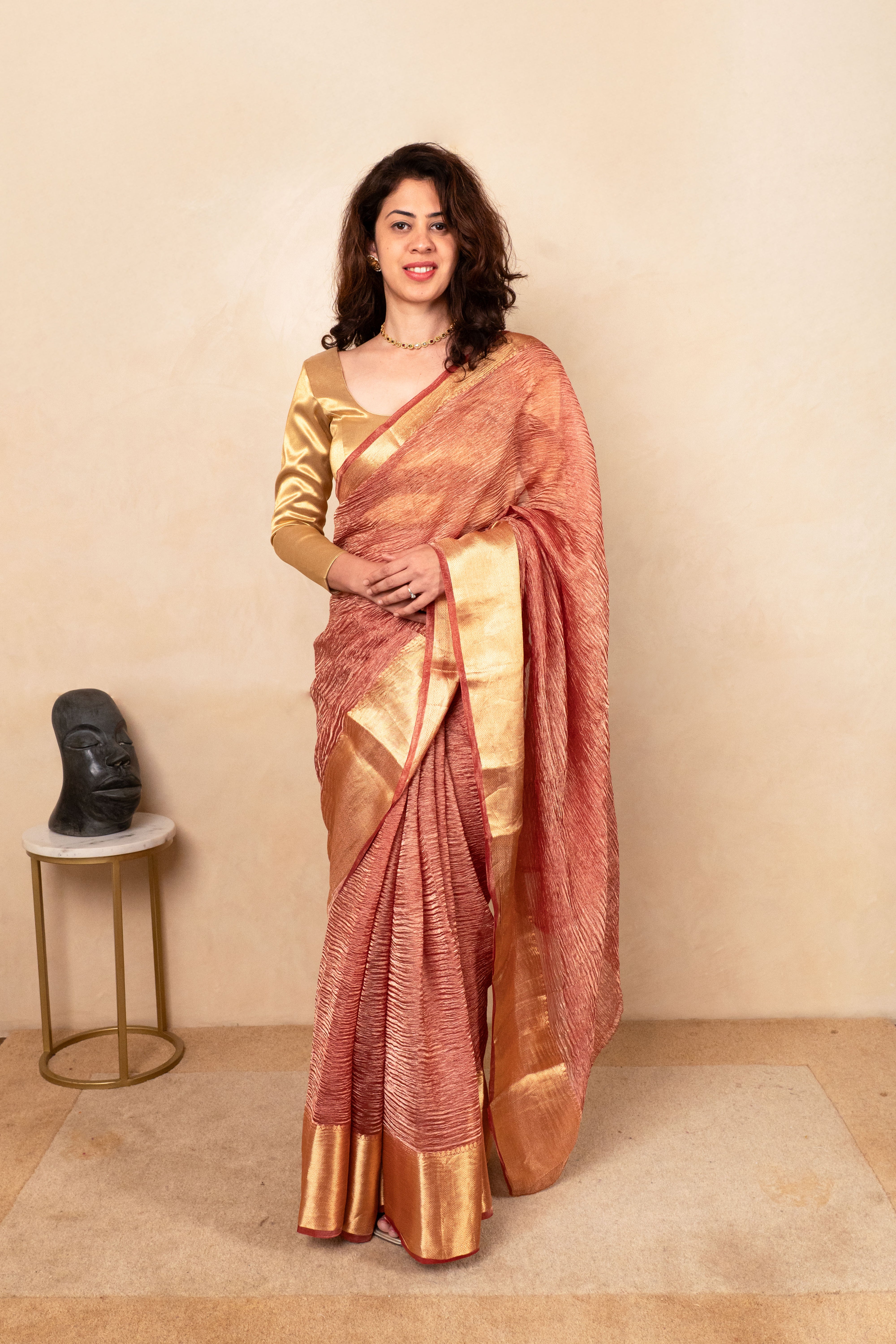 Radiant Onion Pink Crush Tissue Silk Saree