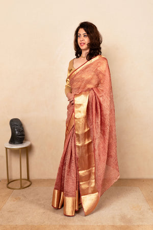 Radiant Onion Pink Crush Tissue Silk Saree
