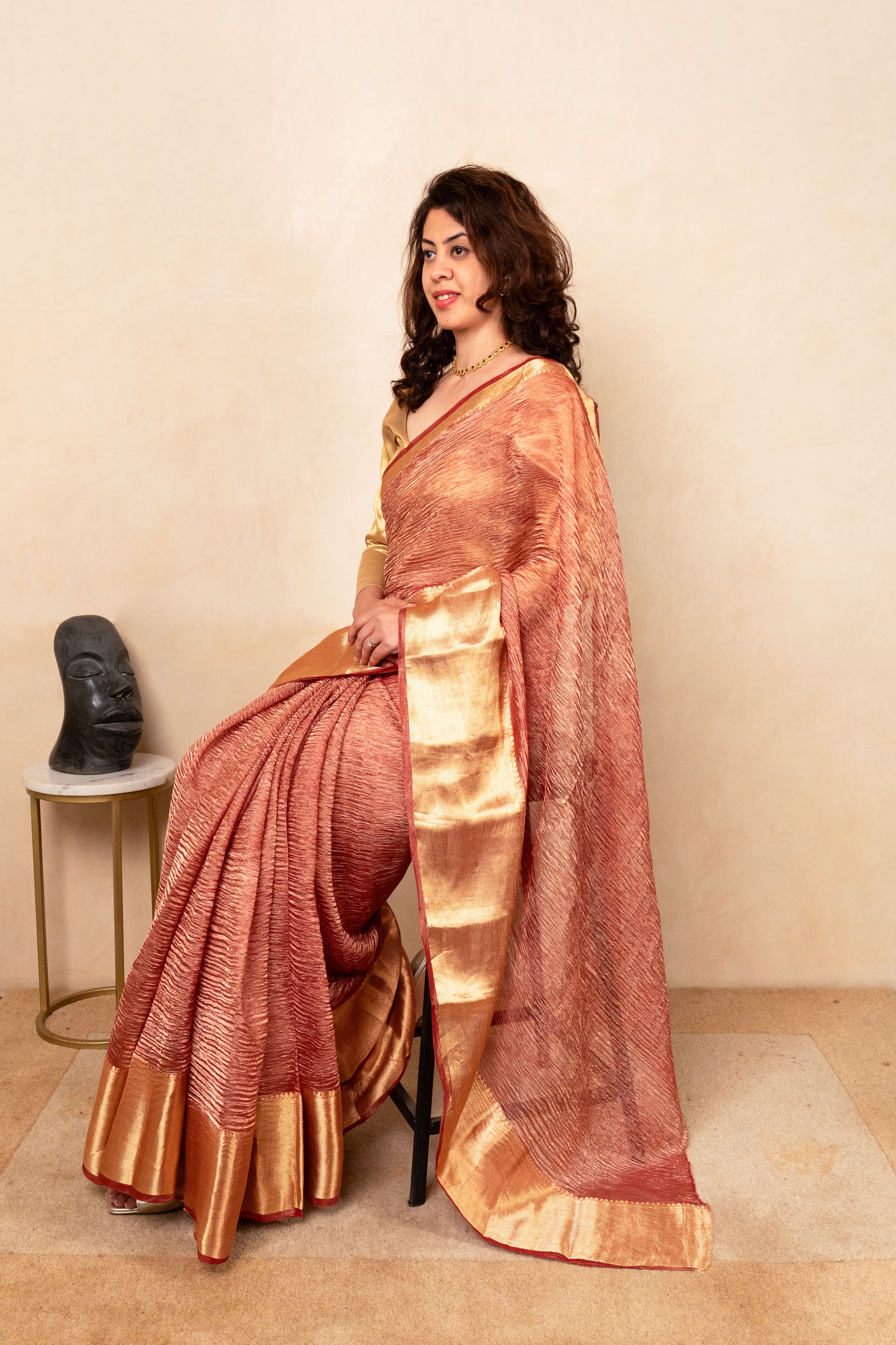 Radiant Onion Pink Crush Tissue Silk Saree