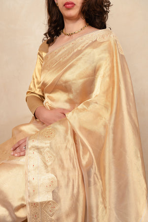 Radiant Gold Kora Tissue Silk Saree