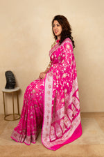 Vibrant Hot Pink Banarasi Georgette Saree
