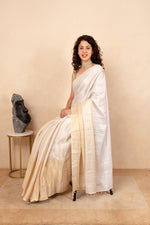 Ethereal White & Gold Soft Tissue Saree with Tassel Detailing