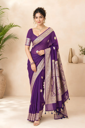 Regal Deep Purple Pure Banarasi Georgette Saree