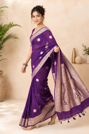 Regal Deep Purple Pure Banarasi Georgette Saree