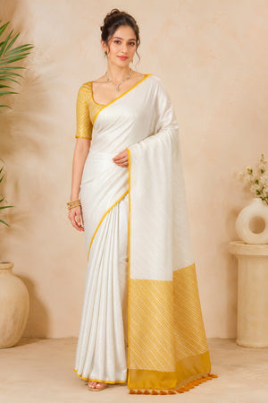 Pristine Silver & Mustard Khadi Stripe Georgette Saree