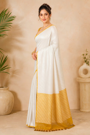 Pristine Silver & Mustard Khadi Stripe Georgette Saree