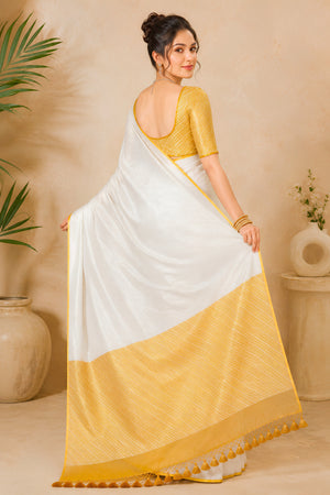 Pristine Silver & Mustard Khadi Stripe Georgette Saree