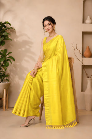 Celebrity-Inspired Luminous Lime Yellow Raw Mango Silk Saree