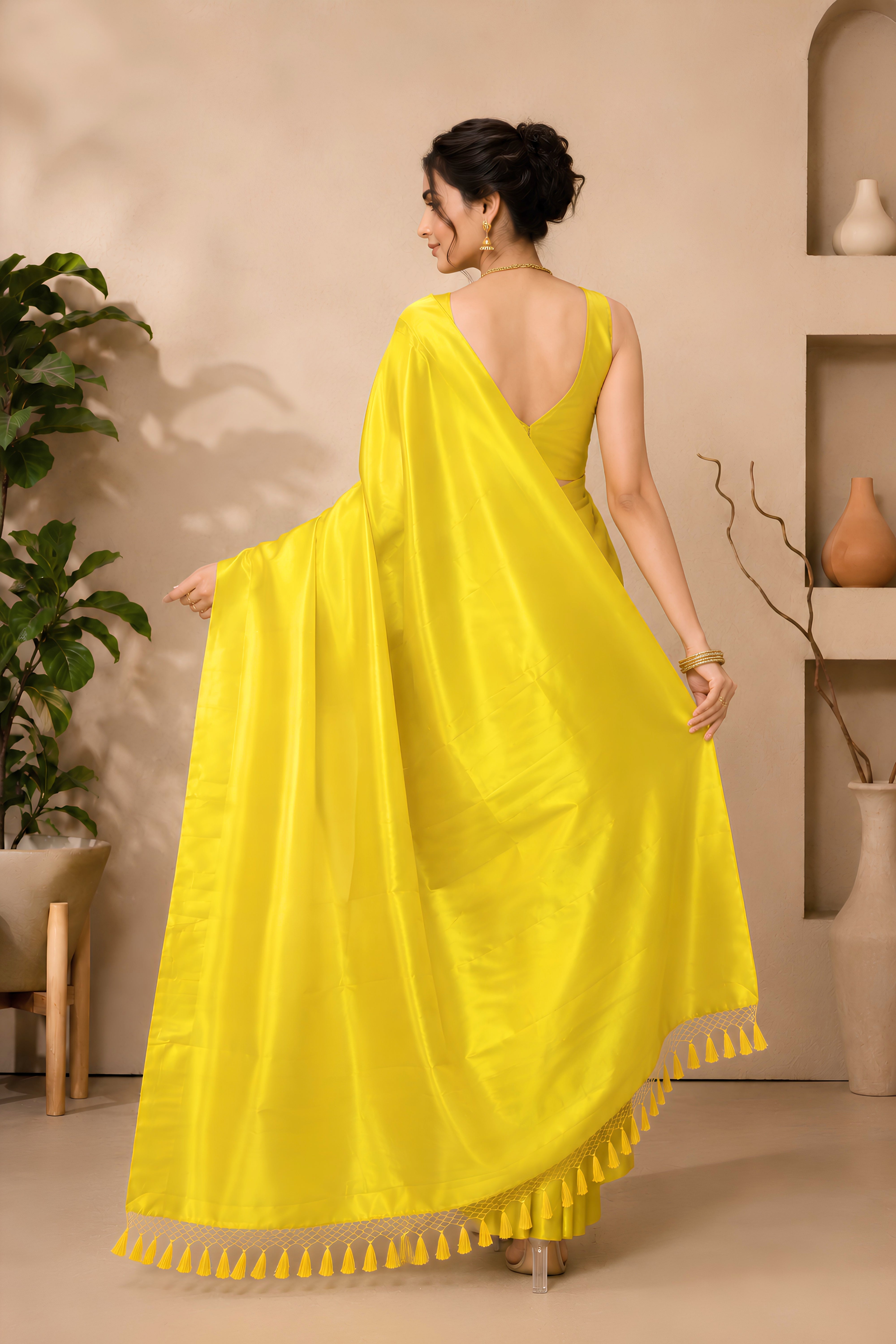 Celebrity-Inspired Luminous Lime Yellow Raw Mango Silk Saree