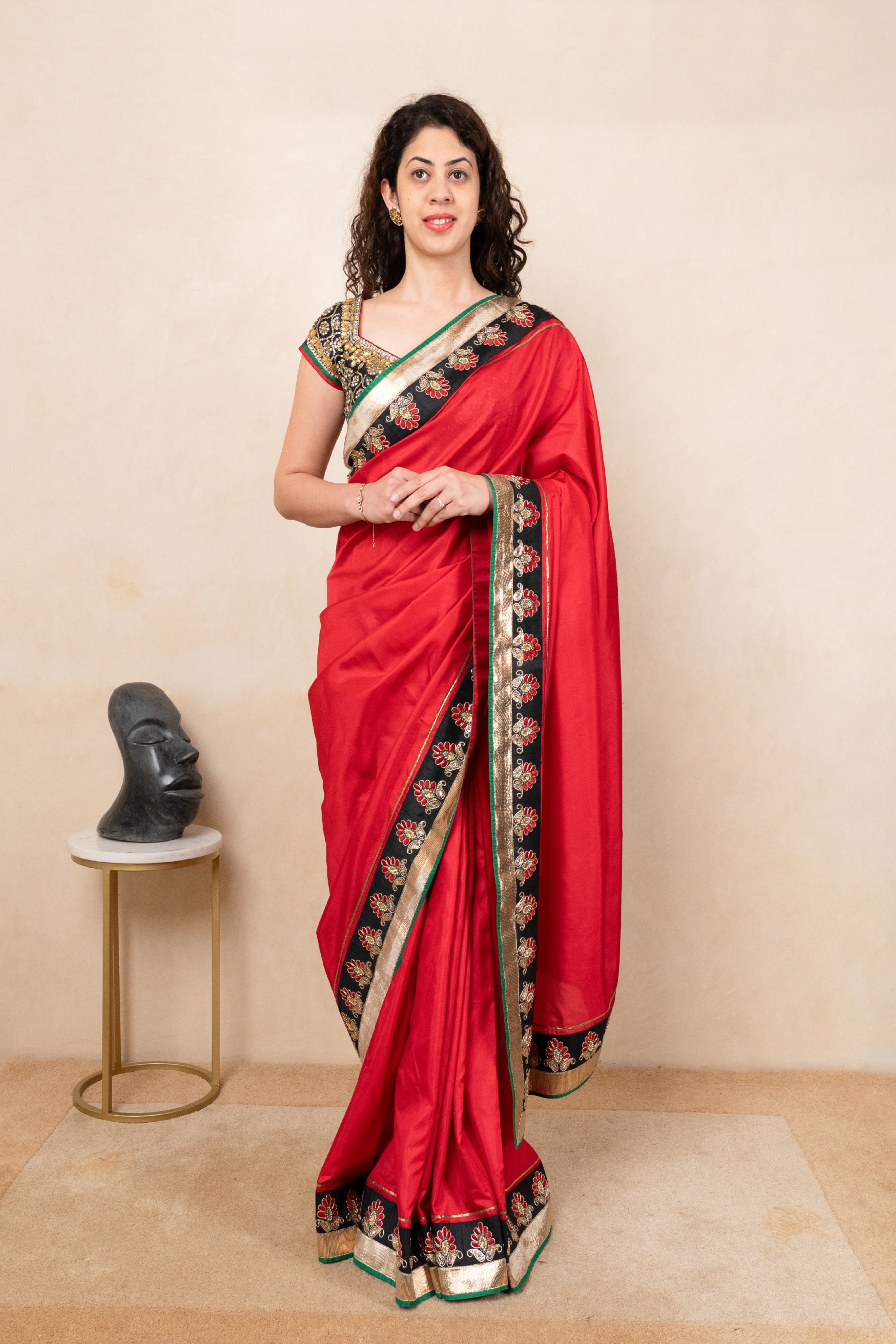 Stunning Crimson Red Soft Silk Saree with Ready-to-Wear Designer Blouse