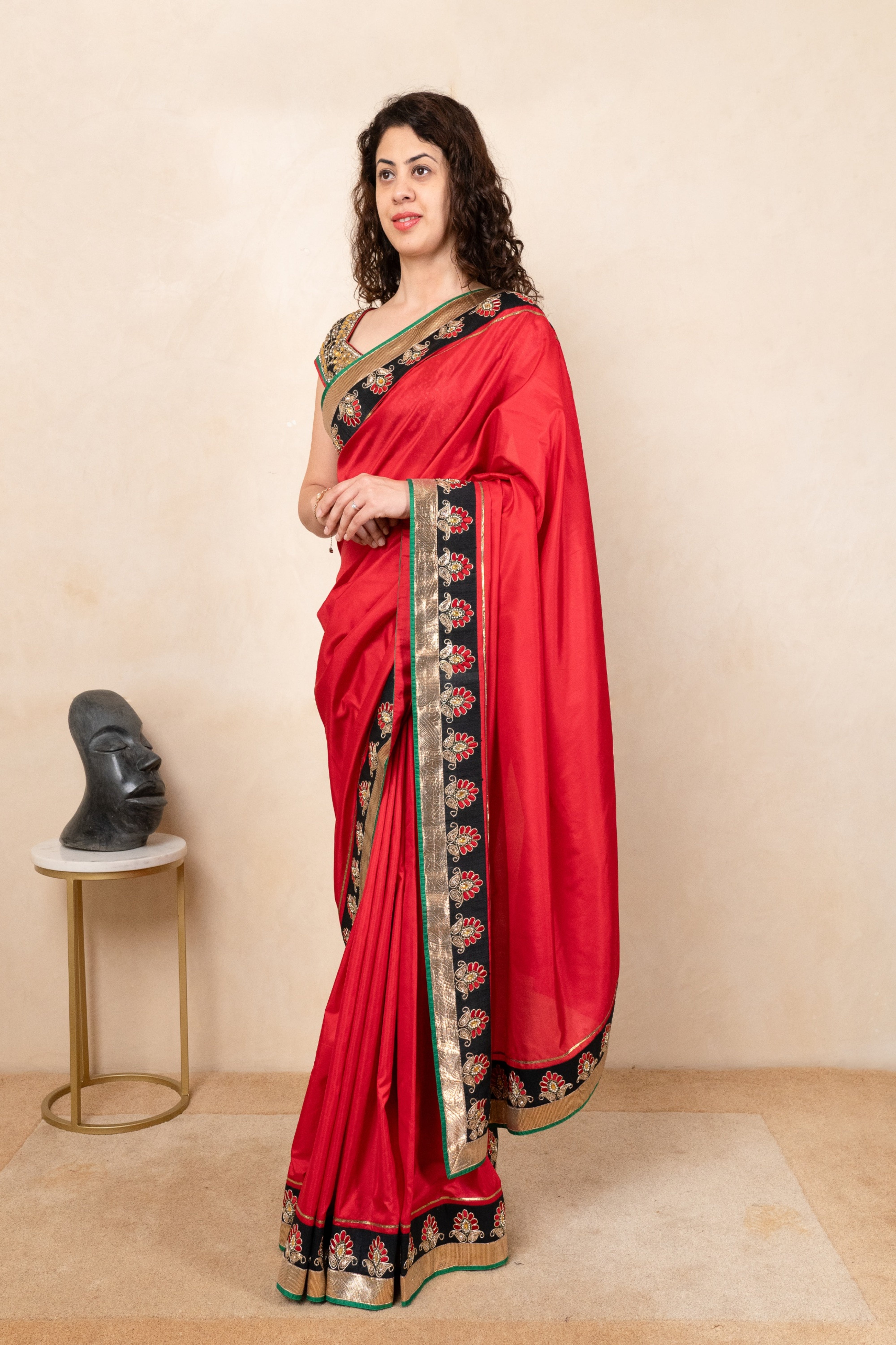 Stunning Crimson Red Soft Silk Saree with Ready-to-Wear Designer Blouse