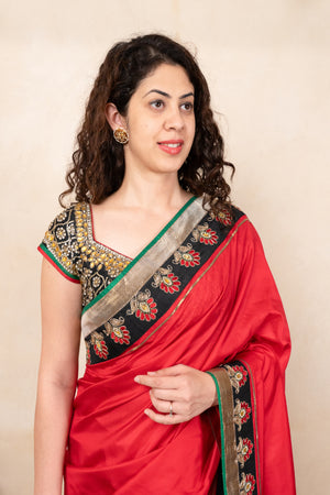 Stunning Crimson Red Soft Silk Saree with Ready-to-Wear Designer Blouse