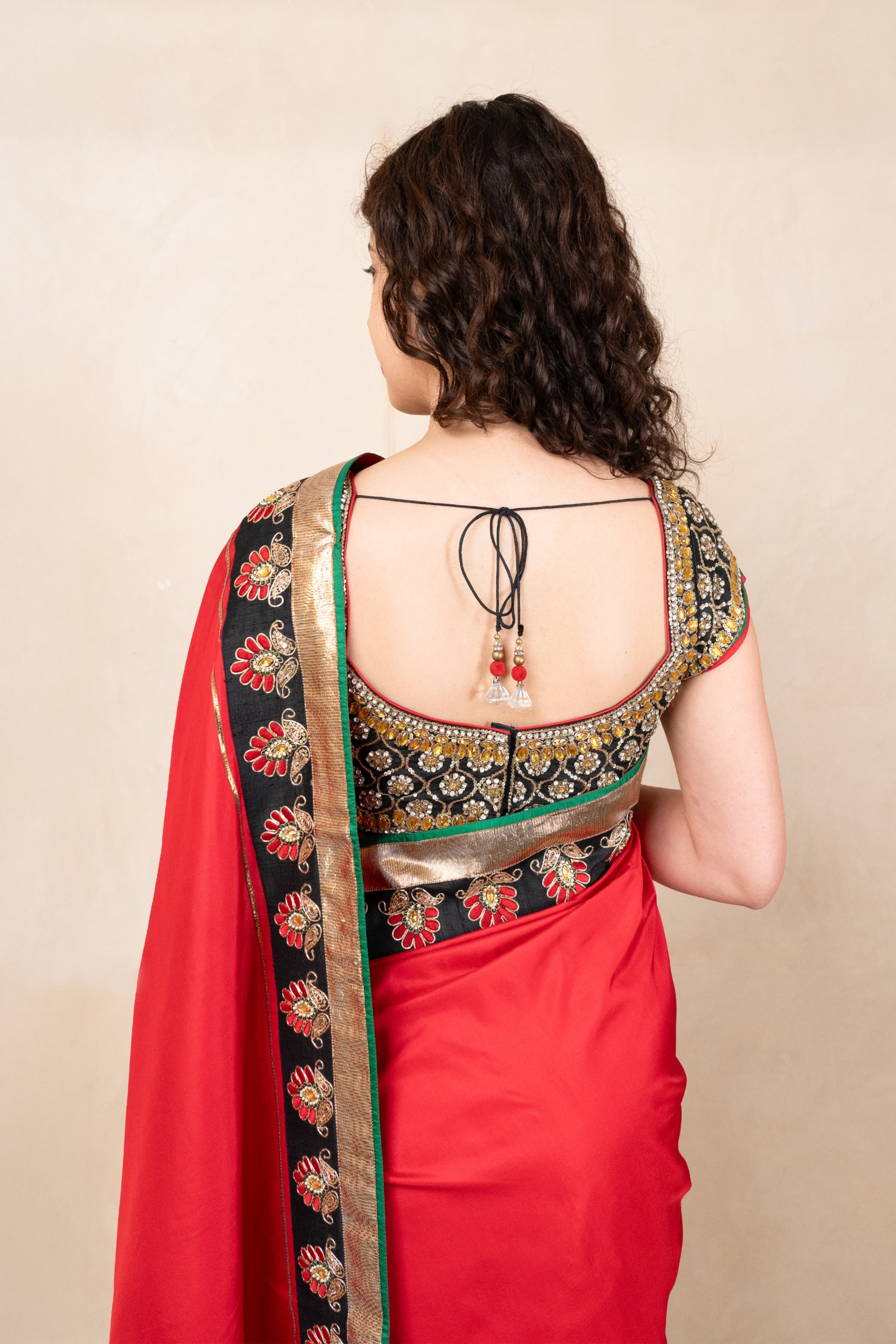 Stunning Crimson Red Soft Silk Saree with Ready-to-Wear Designer Blouse