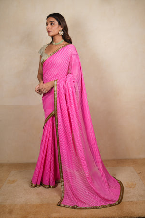 Charming Light Pink Chiffon Saree with Ready-to-Wear Silver Blouse