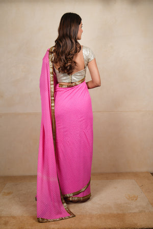 Charming Light Pink Chiffon Saree with Ready-to-Wear Silver Blouse
