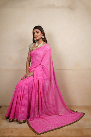 Charming Light Pink Chiffon Saree with Ready-to-Wear Silver Blouse