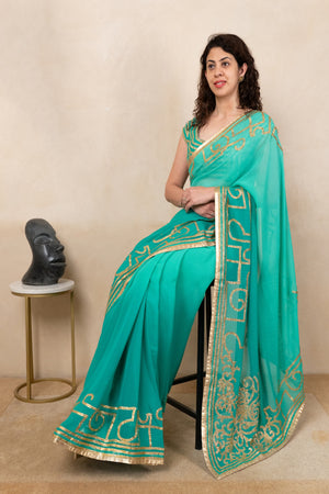 Vibrant Teal Green Pure Georgette Saree with Ready Blouse