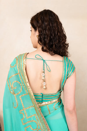 Vibrant Teal Green Pure Georgette Saree with Ready Blouse