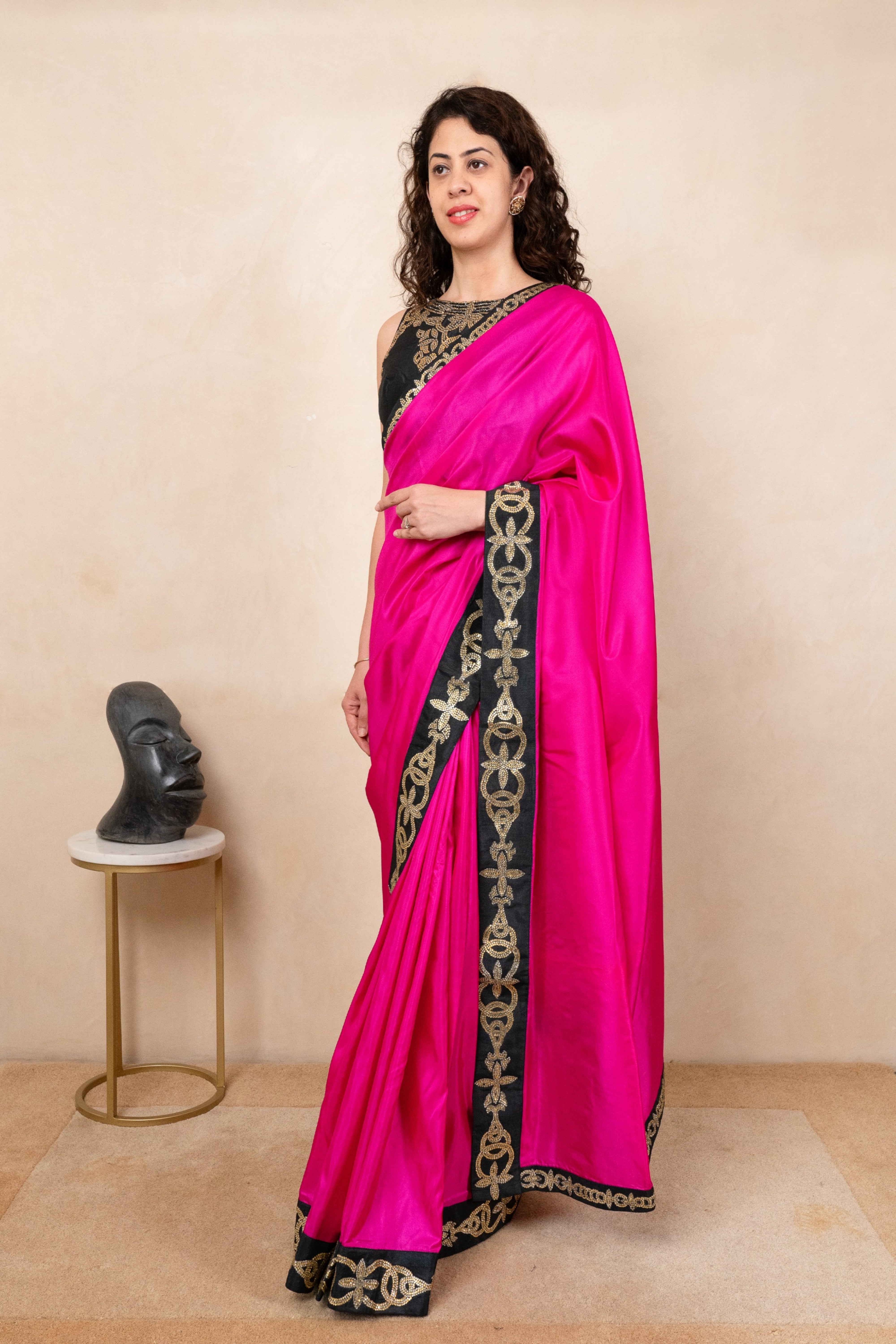 Vibrant Hot Pink Silk Saree with Embroidered Ready Blouse