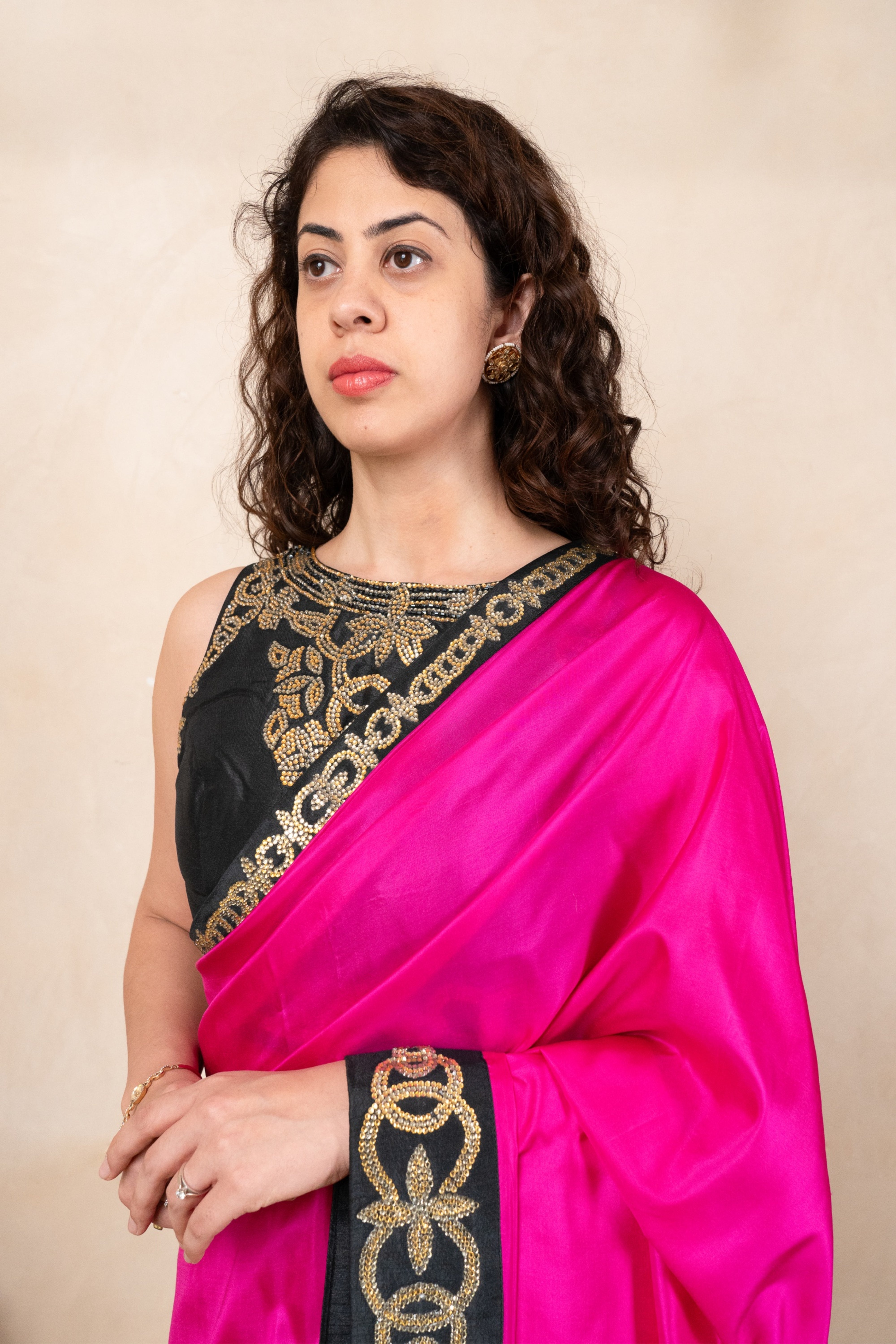 Vibrant Hot Pink Silk Saree with Embroidered Ready Blouse