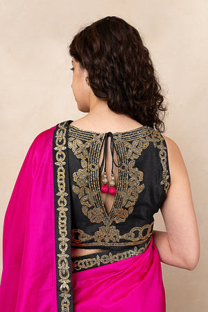 Vibrant Hot Pink Silk Saree with Embroidered Ready Blouse