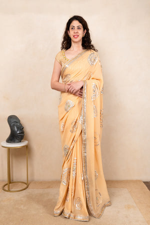 Elegant Pastel Peach Pure Georgette Saree with Ready Blouse