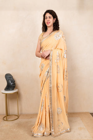 Elegant Pastel Peach Pure Georgette Saree with Ready Blouse