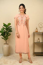 Baby Peach Georgette Threadwork Kurti Set