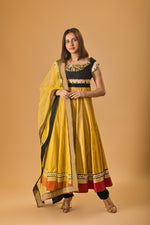 Mustard and Black Silk Embroidered Anarkali Suit Set