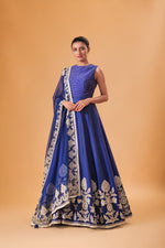 Majestic Midnight Blue Silk Anarkali Suit Set with Heavy Floral Embroidery