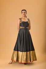 Black and Gold Embroidered Silk Gown