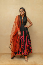 Black Applique Work Chanderi Silk Suit Set