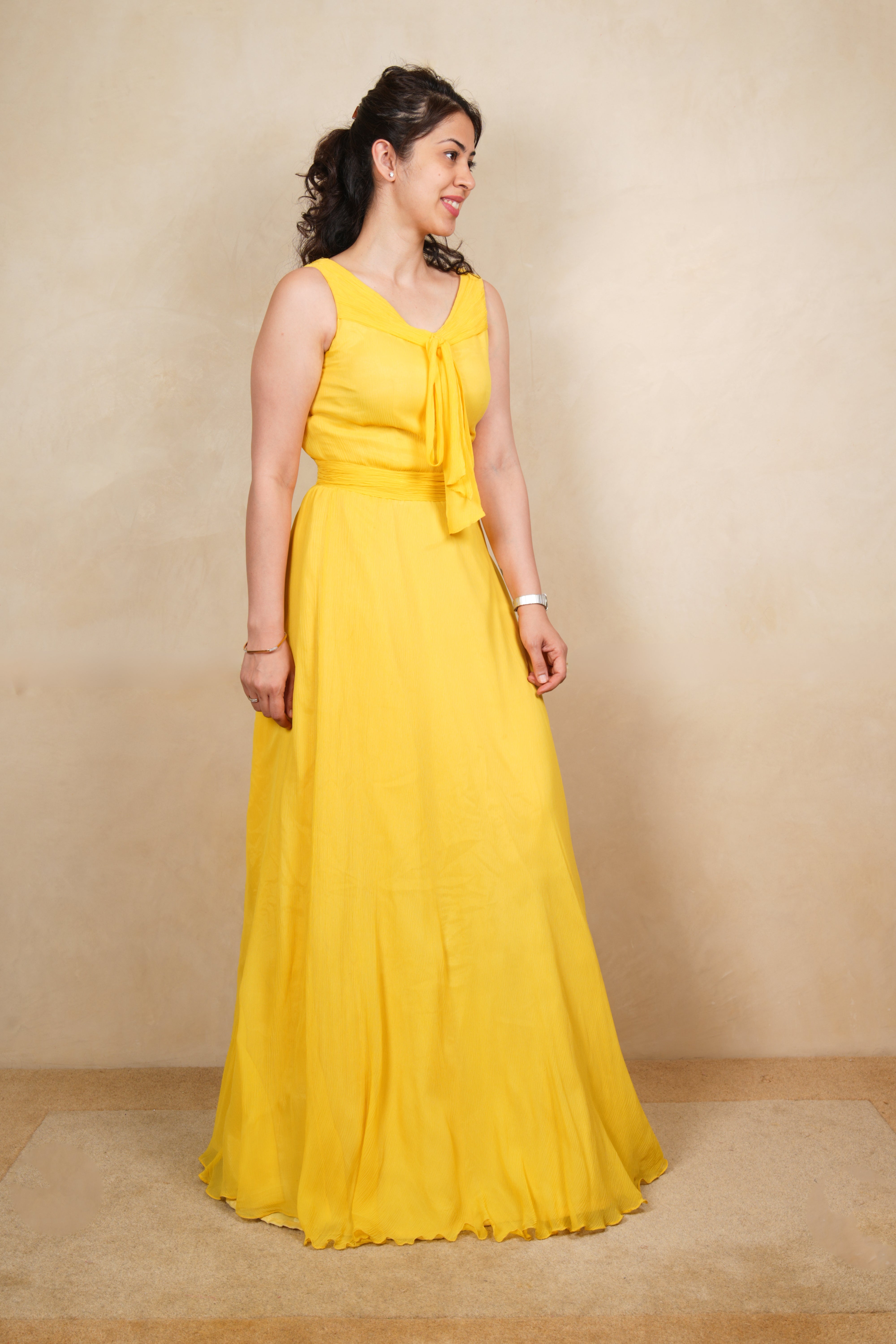 Bright Yellow Chiffon Maxi Dress
