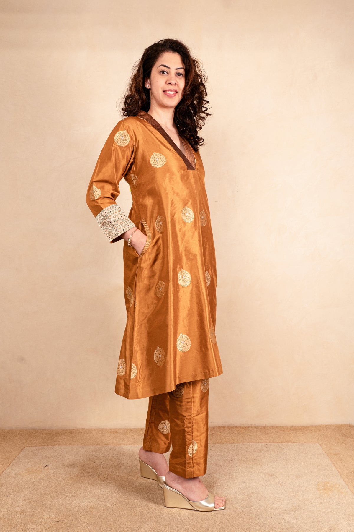 Copper Brown Banarasi Silk Co-ord Set