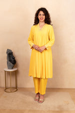 Bright Yellow Crepe Kurta and Pant Co-ord Set