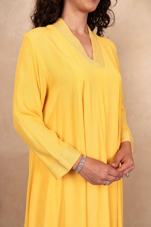 Bright Yellow Crepe Kurta and Pant Co-ord Set