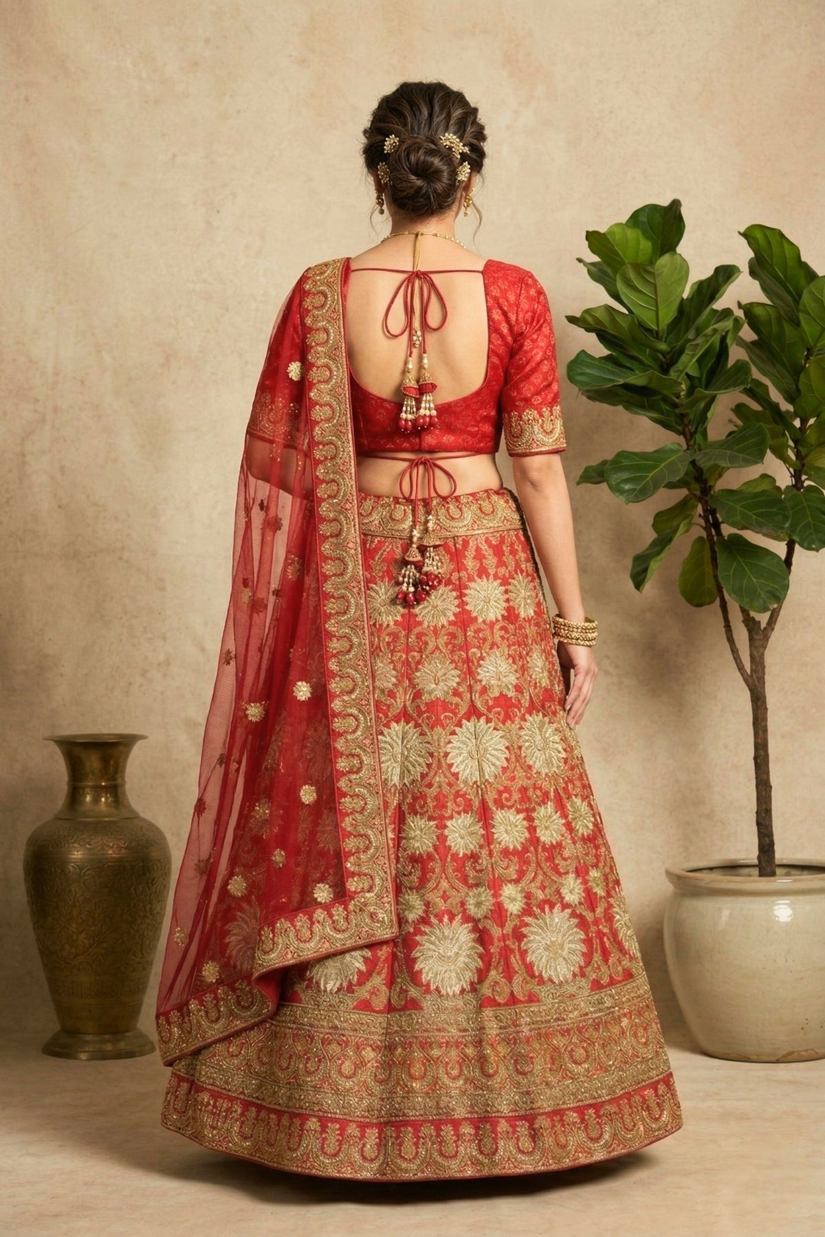 Red Silk Bridal Lehenga Set with Heavy Gold Zari Embroidery